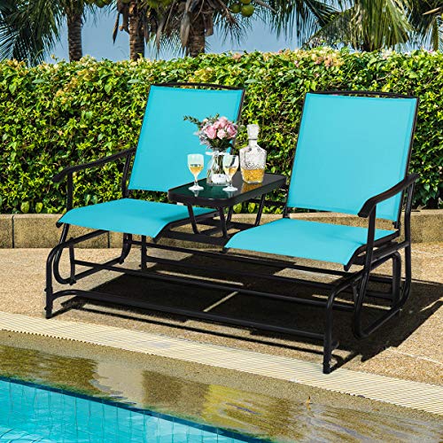 Giantex Patio Bench Glider Chair with Metal Frame, Center Tempered