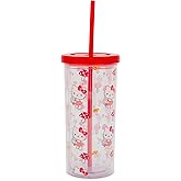 Silver Buffalo Sanrio Hello Kitty Mushroom Plastic Tall Cold Cup with Lid and Straw, 20 Ounces