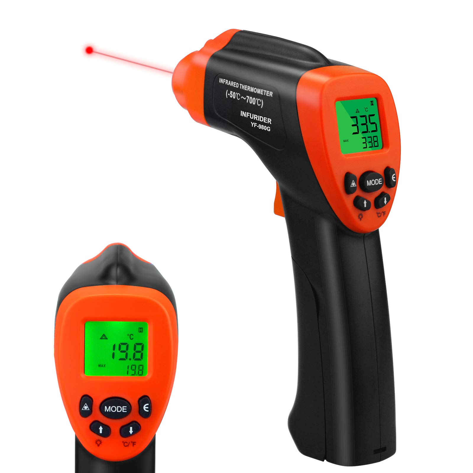 Infrared Thermometer,INFURIDER YF-980G Non-Contact Digital Laser Temperature Gun -58℉-1292℉ IR Temp Gauge with 16:1 Max/Min Alarm for HVAC Pizza Oven Cooking 【Not for Human】