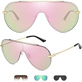 GMKATEYE Oversized Y2k Shield Sungalsses for Women & Men, UV400 Protection Rimless Aviator Shades with Gift Box & Travel Case