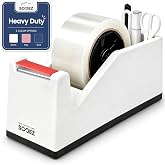 Sooez Weighted Tape Dispenser, Aesthetic Packing Tape Dispenser Desk, with Storage Compartment, Super Heavy Duty Tape Holder, Fit 1.88" to 2" Wide Tape, Tape Cutter Packing Shipping Supplies