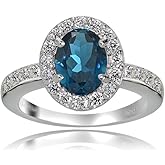 Ice Gems Sterling Silver London Blue and White Topaz Oval Halo Ring