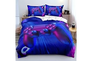 Holiyjog 3D Print Gamepad King Size Bed Blue Gaming Duvet Cover Set Boys Comforter Covers and Pillow Shams Gamer Bedroom Decorations Bedding Sets