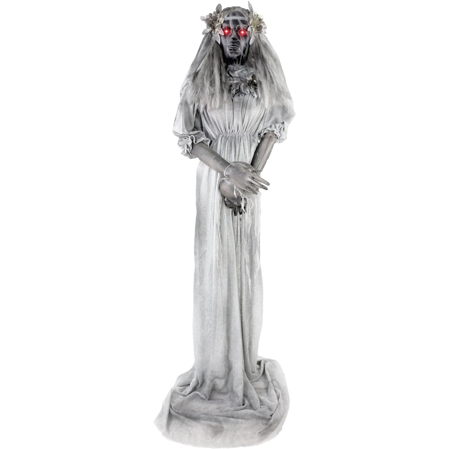 View 1 of *Scratches* Haunted Hill Farm Lifesize 5.5-Ft Animatronic Scary Haunted Lady Statue with Touch Activated Lights and Sound, Battery-Operated Indoor or Covered Outdoor Halloween Decoration