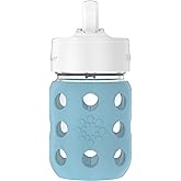 Lifefactory 8-Ounce Wide Neck Glass Baby Bottle with Protective Silicone Sleeve and Pivot Straw Cap, Denim (LG2241WDE4)
