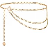 Andibro Multilayer Metal Waist Chain Belt for Women, Adjustable Fashion Gold Body Jewelry for Dresses Jeans