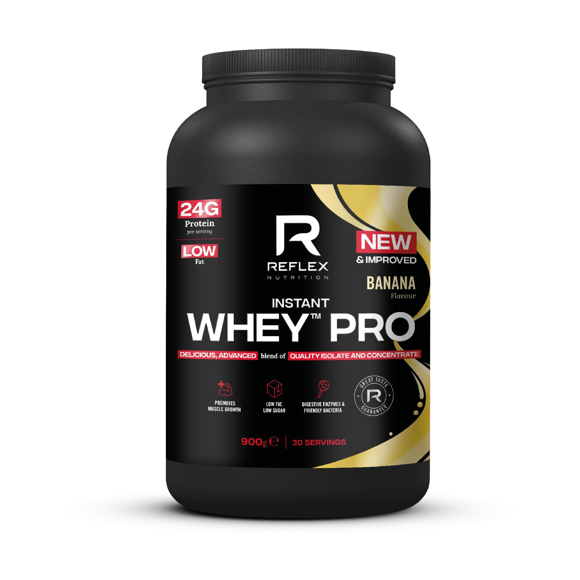 Reflex Nutrition Instant Whey™ Pro - 80% Whey Protein Powder, Low Fat, Low Sugars - Thin Textured Protein Shake for Post Workout Muscle Growth or Tasty Protein Snack (Banana, 900g, 30 Servings)
