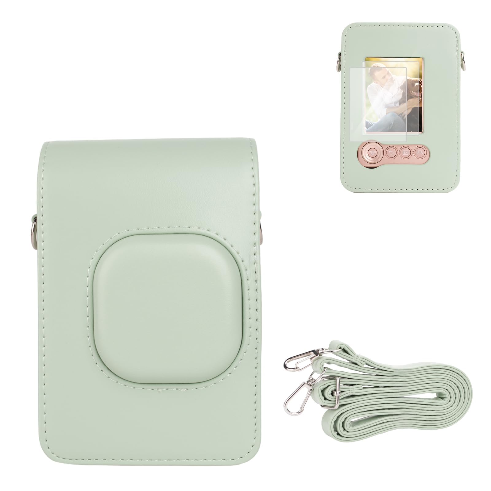 VOVMOEYA Protective Case for Instax Mini Liplay, PU Camera Case for Fuji instax mini liplay Hybrid Instant Camera with 2 LCD Tempered Films with Adjustable Neck Strap Quick Detachable-Matcha Green — image 1
