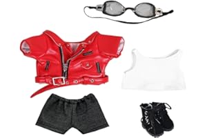 niannyyhouse 20cm Plush Doll Clothes Leather Coat Jeans Glasses Vest Shoes Jacket Outfit 8in Dolls Dress Up (Red-20cm)