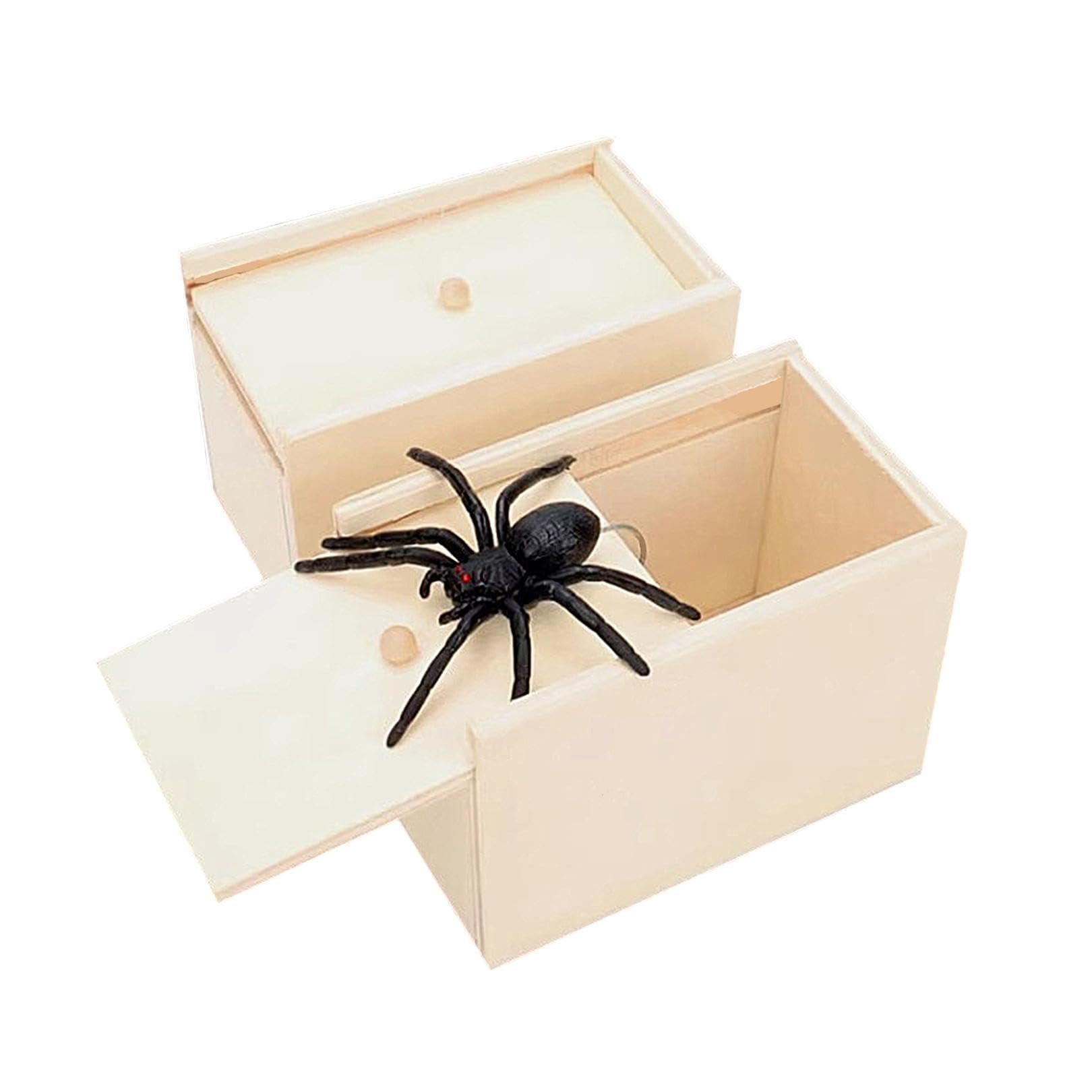 2 Pcs Spider in A Box Prank, Spider Prank Box, Spider in A Box, Spider Wooden Scare Box, Realistic Spider, Plastic Spiders, Spider in A Box Trick for Adults Halloween Christmas Fool's Day