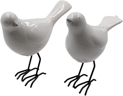 Amazon.de: Set von 2 Glasierter Keramik Deko Vogel Figur in weiß
