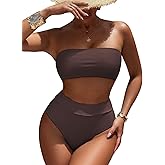 Pink Queen Women's High Waist Bikini Set Removable Strap Bandeau Two Piece Swimsuit Bathing Suit