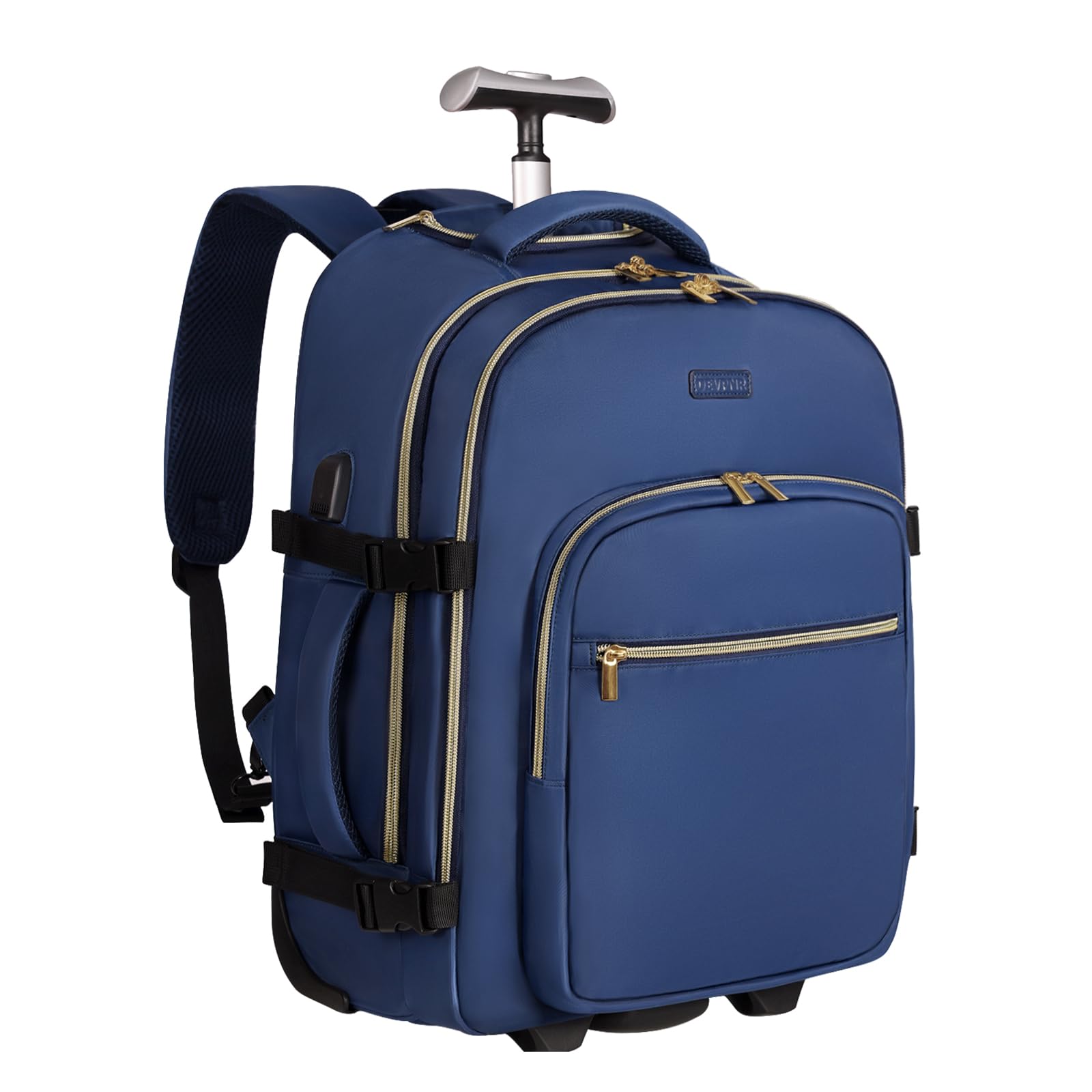 Photo 1 of DEVPNR Rolling Backpack for Women, 17Inch Laptop Travel Backpack with Wheels, Carry on Luggage Airplane, Overnight Business Bag (Dark Blue) (In Patent)