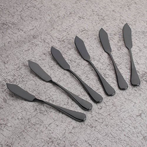 Black 6 Piece Butter Knife 6-inch Stainless Steel Cheese Spreader Knives Set Table Silverware Dishwasher Safe Service for 6