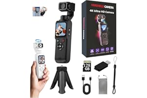 4K Handheld Vlogging Camera with WiFi,Outdoor Pocket Gimbal Vlogging Camera,330° Rotating Lens Handheld Camcorder,64MP Fast F