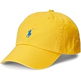 POLO RALPH LAUREN Hat Chino Sports Cap Adjustable Ball Cap with Blue Embroidered Polo Pony Yellow Fin