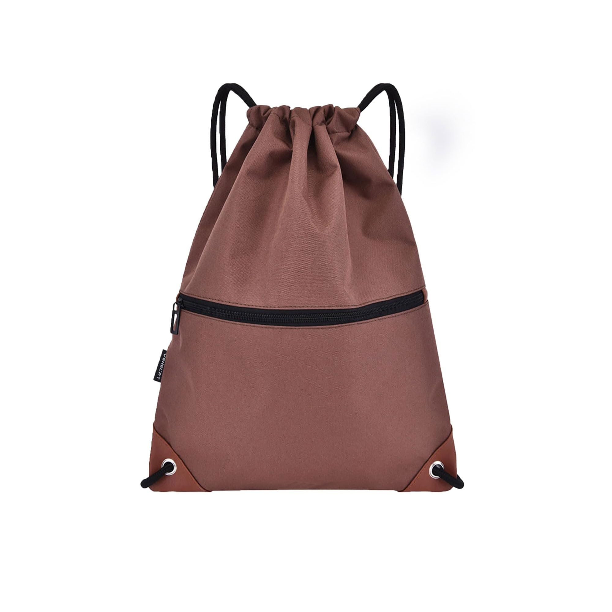 CINY Drawstring Bags, Premium Quality Gym Bags, Men & Women Sport Gym Drawstring Backpack Bag with Zipper, Oxford waterproof drawstring bag for Sports, Beach, Swimming, Hiking, Travel (brown)