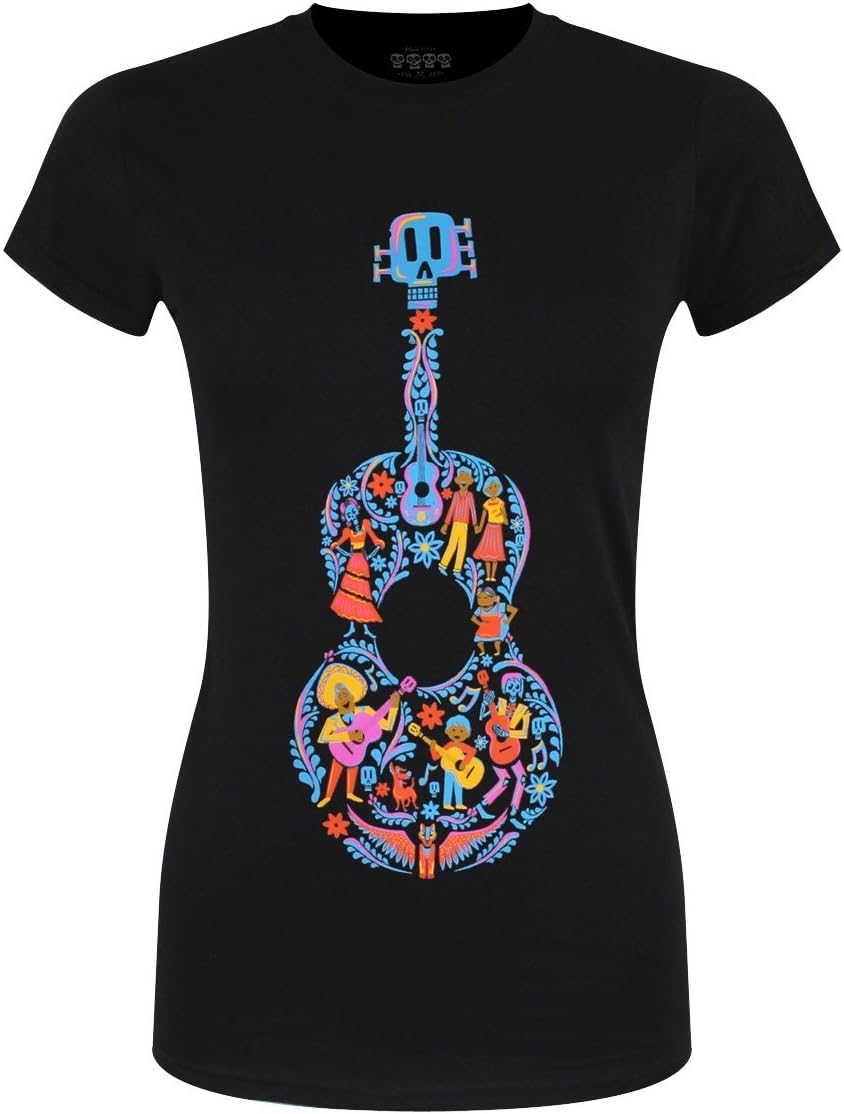 Disney Coco Women's Guitar Pattern T-Shirt Black