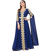IDOPIP Embroidery Abayas for Women Muslim Moroccan Floral Maxi Kaftan Dress Arabic Islamic Dubai Robe Ramadan Prayer Clothes