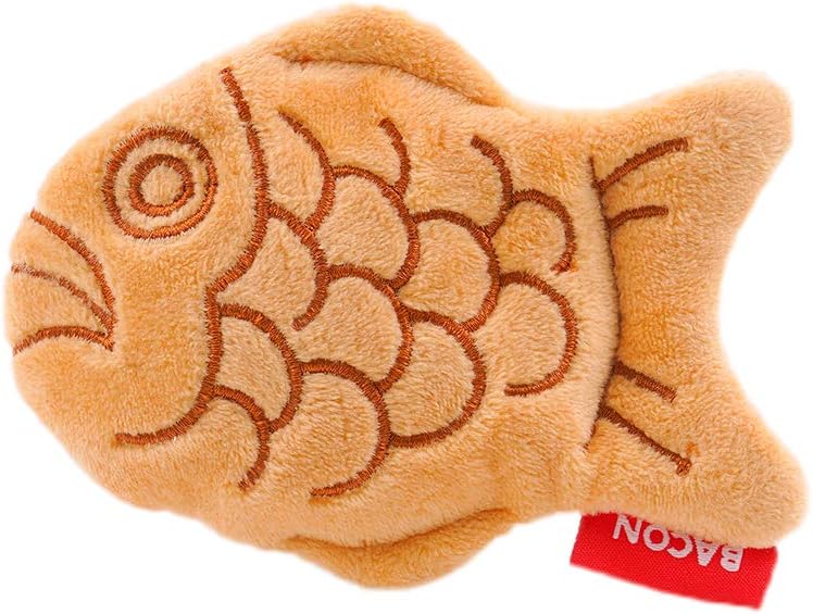 BACON - Korean Street Food Fish Shaped Pastry Dog Toy for Small Medium Dogs, Squeaky, No Stuffing, Durable, Chew Toys