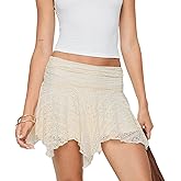 Women Y2K Lace Mini Skirt Ruffle Pleated Layered Skirt Cute High Waist Lace Micro Skirt Half Slip Skirts