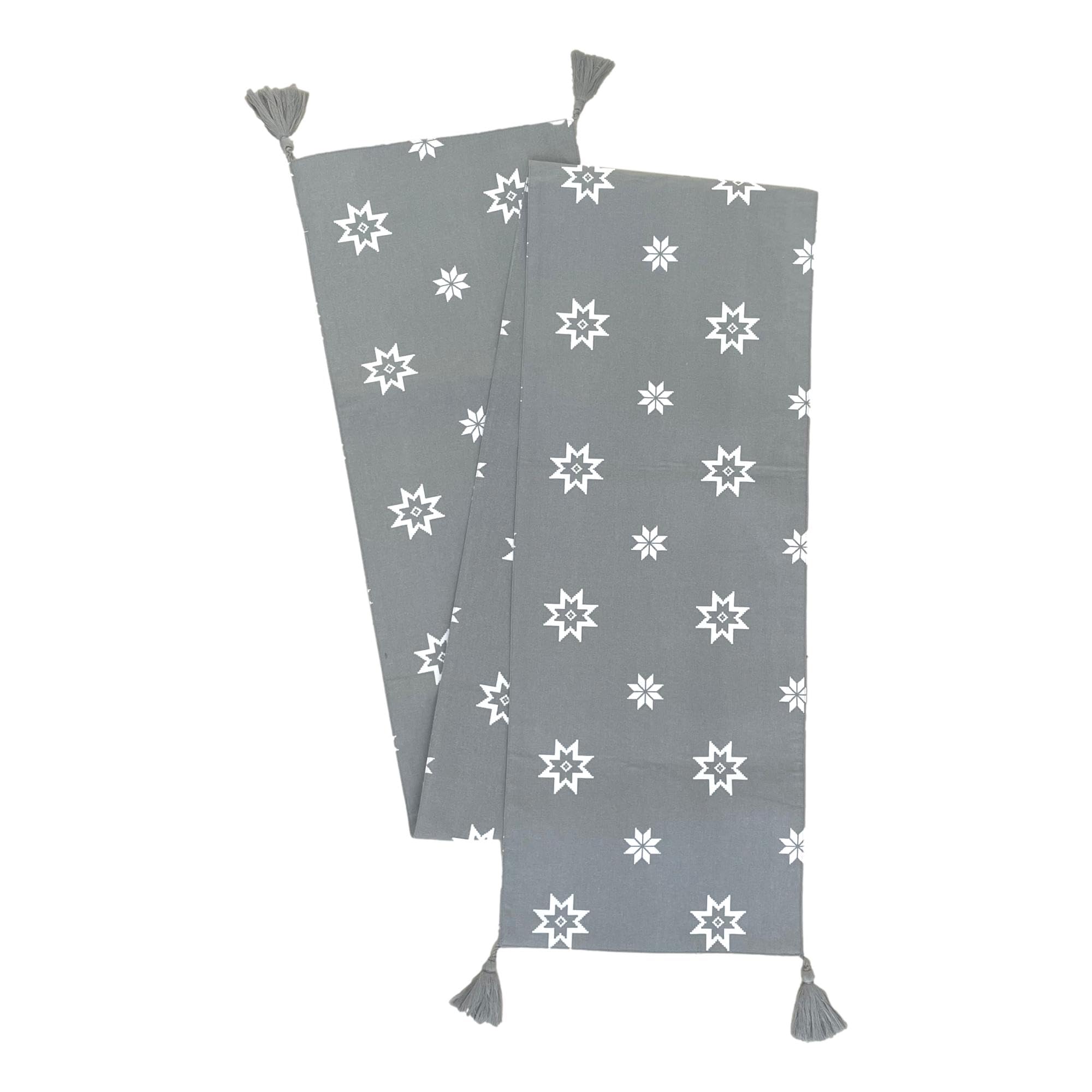 Ragged Rose Christmas Stars Table Runner ,Silver Grey
