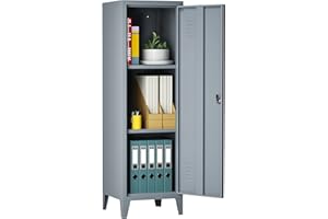 LISSIMO Lockable Storage Cabinet, Metal Locker Organizer for Employees，Steel Cabinet with Keys and Removable Shelves for Home Office School and Dormitory(Grey)