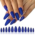 AddFavor 120pcs Almond Press on Nails Medium Full Cover Matte Royal Blue Acrylic Artificial Almond Fake Nails Glue on Nails Set for Nail Art Manicure