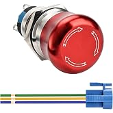 APIELE 19mm Metal Emergency Stop Push Button Swicth Latching 12-250V Stianless Steel 0.74" Mouting Hole