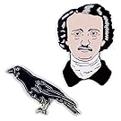 Poe and Raven Enamel Pin Set - 2 Unique Colored Metal Lapel Pins