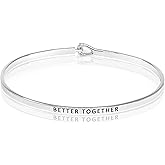 SM Inspirational Positive Message Engraved Thin Cuff Bangle Bracelets for Women (BETTER TOGETHER - Silver)