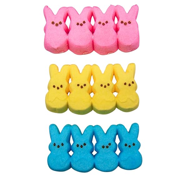 PEEPS EASTER MARSHMALLOW BUNNIES, PINK BLUE YELLOW, 4.5 OZ, 12 COUNT, 3 PACK