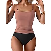 Aidonger Women's One Piece Swimsuit Tummy Control Slimming Bathing Suit Color Block Ruched Swimwear