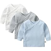 RUKOSU Baby Long Sleeve Side-snap Cotton Shirt Unisex Newborn Girls Boys Kimono Tee Shirts Top