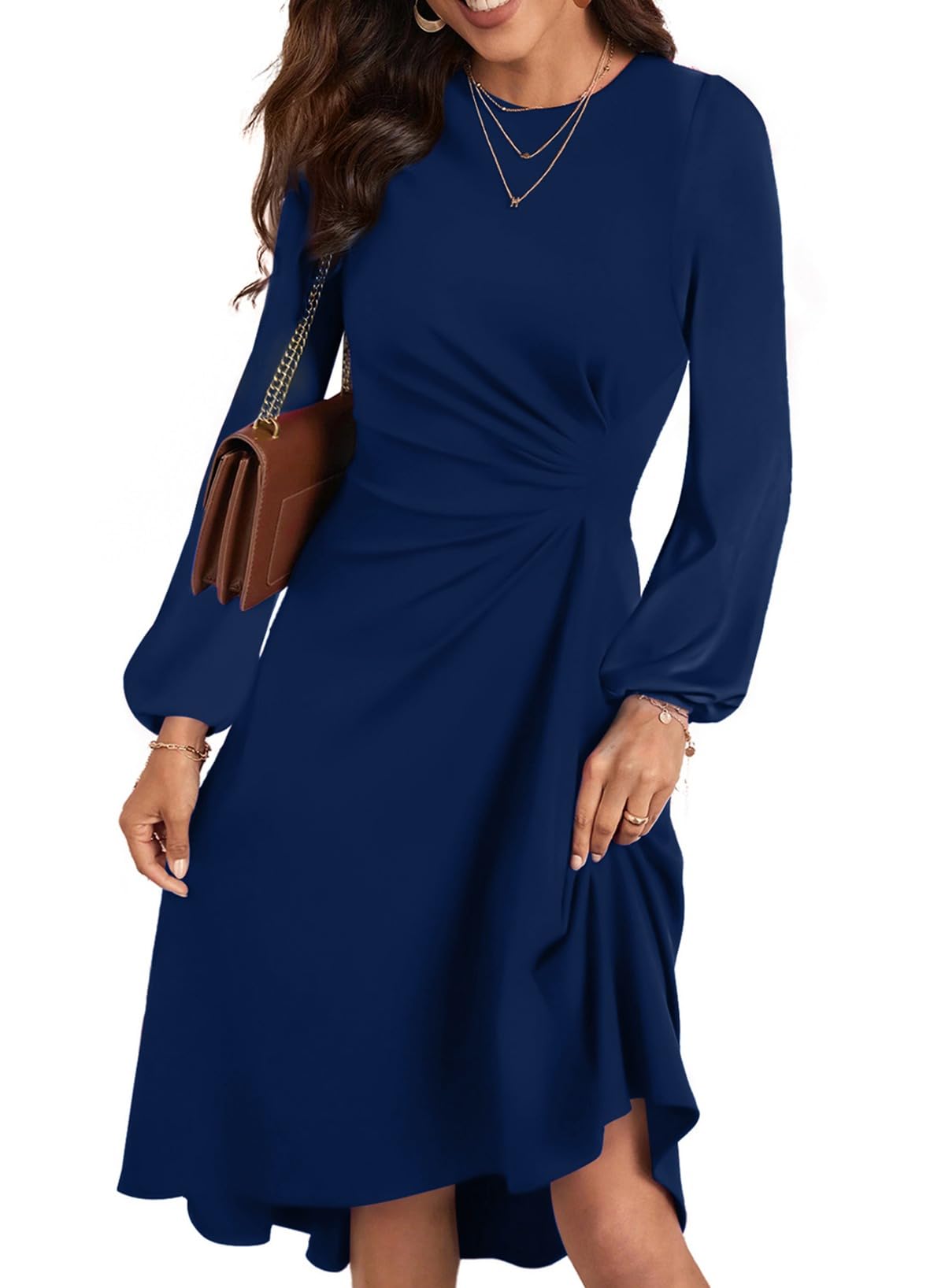 Happy Sailed Midi Dresses for Women Date Night Long Sleeve Empire ...