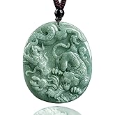 Xgimas Hand-Carved Dragon Tiger Natural Jade Pendant Necklace for Men Women, Zodiac Stone Amulet Fashion Jewelry Accessories Necklace for Gifts