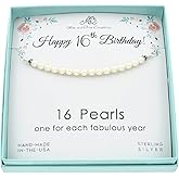 16th Pearl Bar Birthday Necklace | 16" Sterling Silver Chain | Sweet 16 Gift | 4mm Pearls