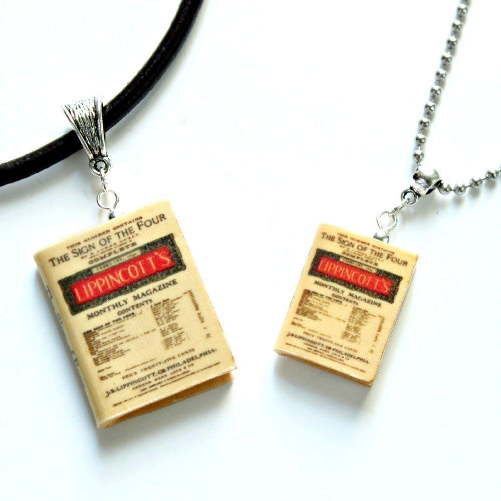 Sign of Four Sherlock Holmes Arthur Conan Doyle Clay Mini Book Pendant Necklace Cord Chain Unisex
