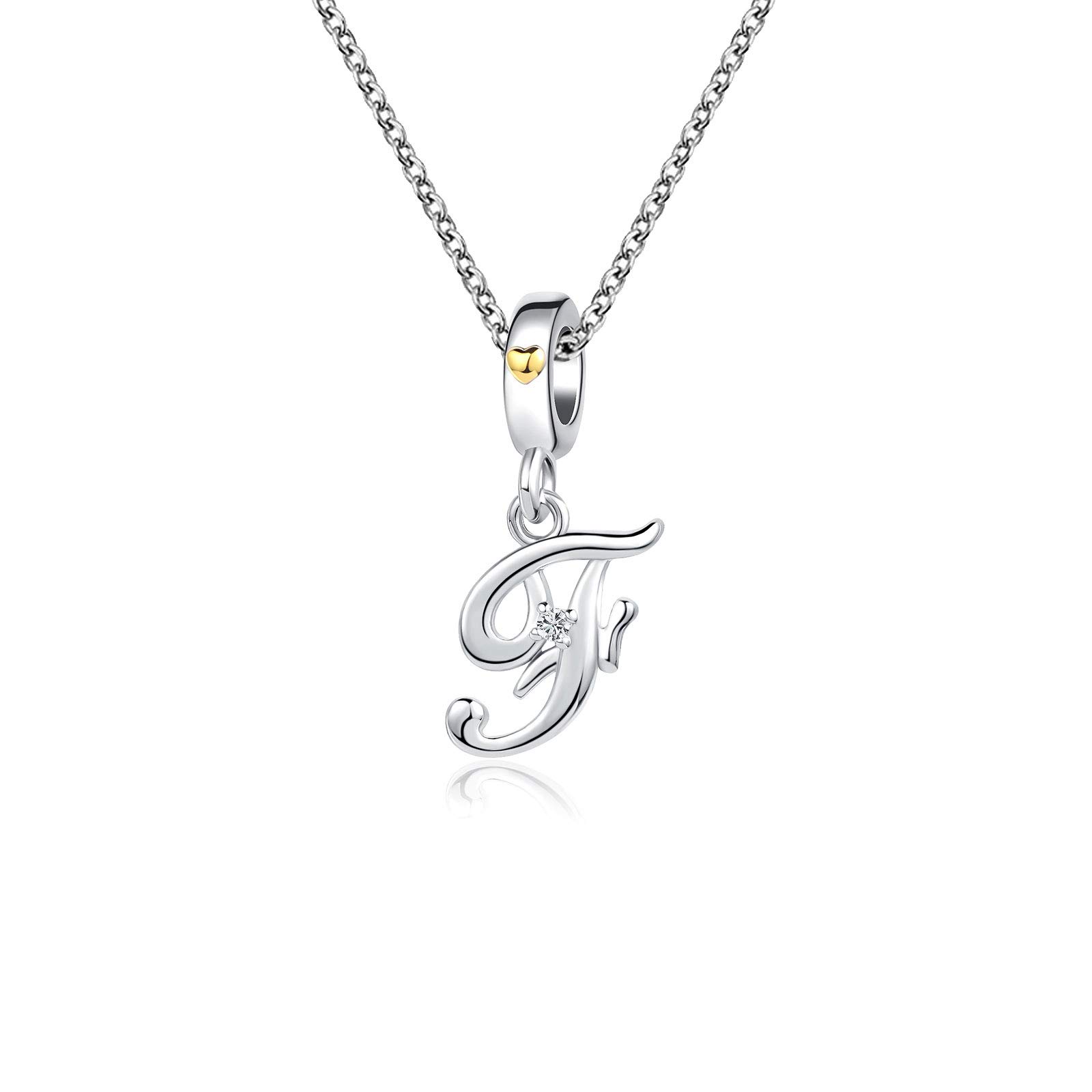 KunBead Jewelry Name Initial Letter F Pendant Necklace for Women Love Heart Family Baby Girl Nan Pendant Necklace for Her