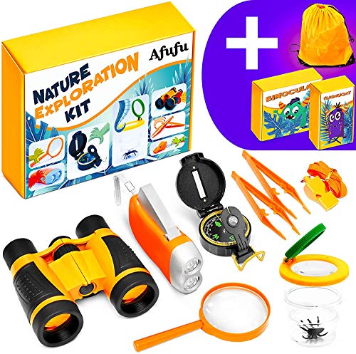 Afufu Kinder Fernglas Spielzeug Set, 10 Stück Draussen Forscherset für Kinder, Abenteuerspielzeug für Kinder, Spielzeug…