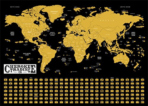 Scratch Off Map of the World, World Map Scratch Off- with Country Flags, Perfect for Travelers, Office Products, Home and Kitchen, By Cherokee Trading Company