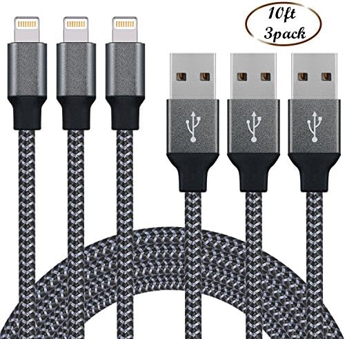 Cordify iPhone Charger 3Pack 10FT Lightning Cable 8 Pin Nylon Braided Sync and Charging USB Cable Cord Compatible with iPhone 7/7 Plus/6s/6s Plus/6/6 Plus/5s/5c/5/SE, iPad/ iPod &amp; more (Black)