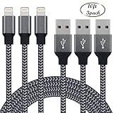 Cordify iPhone Charger 3Pack 10FT Lightning Cable 8 Pin Nylon Braided Sync and Charging USB Cable Cord Compatible with iPhone 7/7 Plus/6s/6s Plus/6/6 Plus/5s/5c/5/SE, iPad/ iPod & more (Black)