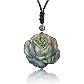 GEHECRST Labradorite Crystal Necklace for Women Natural Gemstone Carved Moon Star Healing Stone Energy Protection Adjustable Pendant Necklace Jewelry Gift for Mom Mothers Day