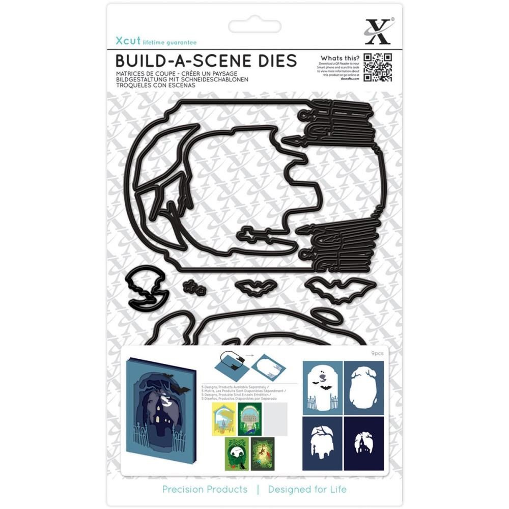 Xcut Shadow Box Die 8 Pieces, Spooky Graveyard, DIY Build-A-Scene, Steel, Art & Craft, Cutting Supplies, Greeting Card Making, Tag, Wrapping, Scrapbooking, Invitation Making, Scrapbook Designs