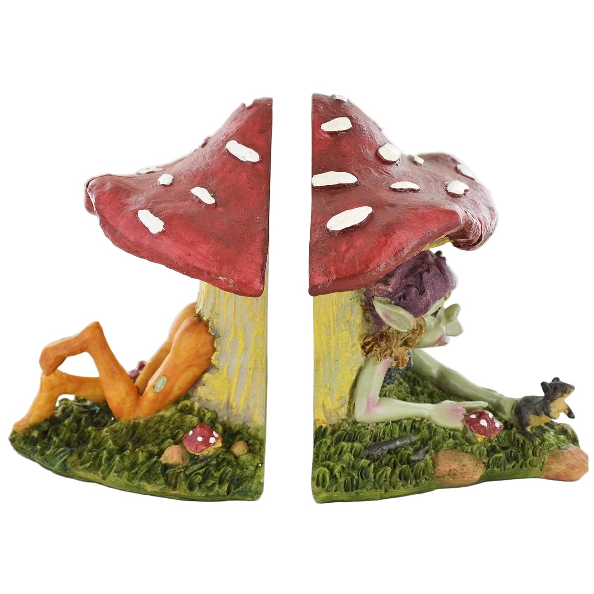 Prezents.com Pixie Bookends Through The Mushroom - Novelty Fantasy Sculptures for Fairy Gardens Elves Magic & Kids Decor H13cm