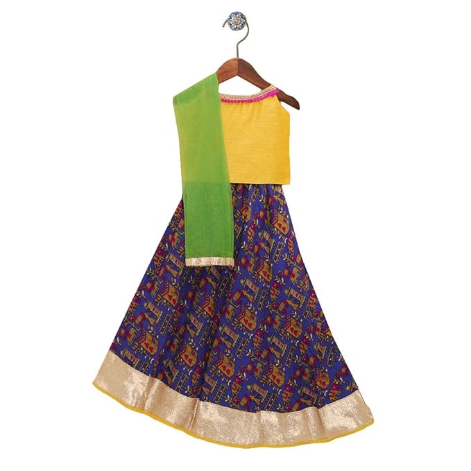 Kid1 By Hopscotch Girls Silk And Bottom Silk Short Choli With Printed Silk Lehenga in Yellow Color