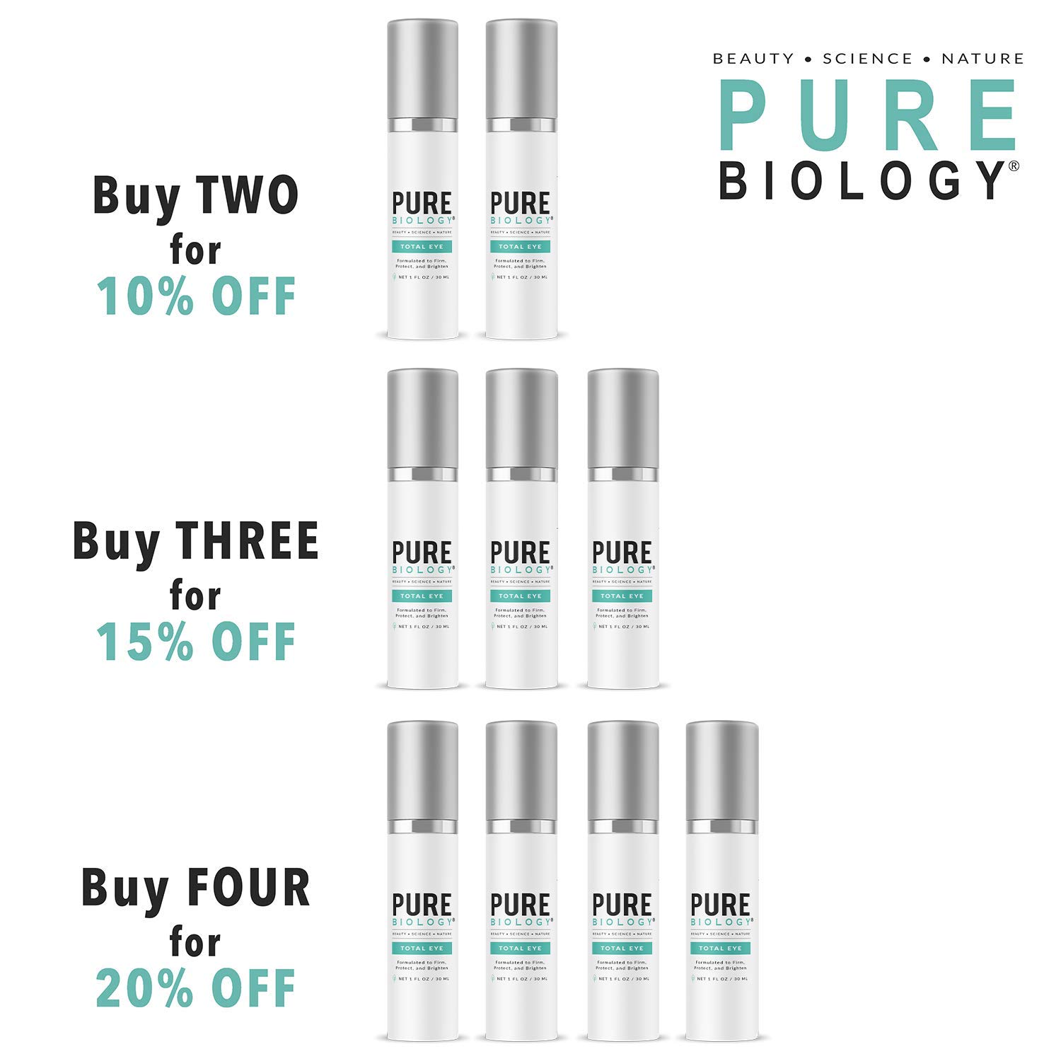 Pure Biology Premium Total Eye Cream Serum - Anti Aging Vitamin C, E & Hyaluronic Acid Reduce Dark Circles, Puffiness, Under Eye Bags, Wrinkles & Fine Lines for Men & Women (1 oz): Beauty