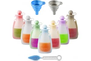 PandaEar Reusable Silicone Baby Food Pouches, 7 Pack Squeeze Pouches for Toddler Kids, BPA-Free Silicone Refillable Baby Food Storage, 5 oz /150 ml