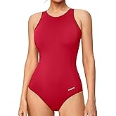 Ewedoos Athletic Swimsuit for Women Adjustable Strap One Piece Swimsuit Racerback Bathing Suit for Women Tummy Control Red